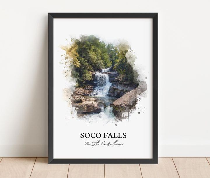 Soco Falls Wall Art, Soco Falls NC Print, North Carolina Watercolor Art, Maggie Valley Gift, Travel Print, Travel Poster, Housewarming Gift