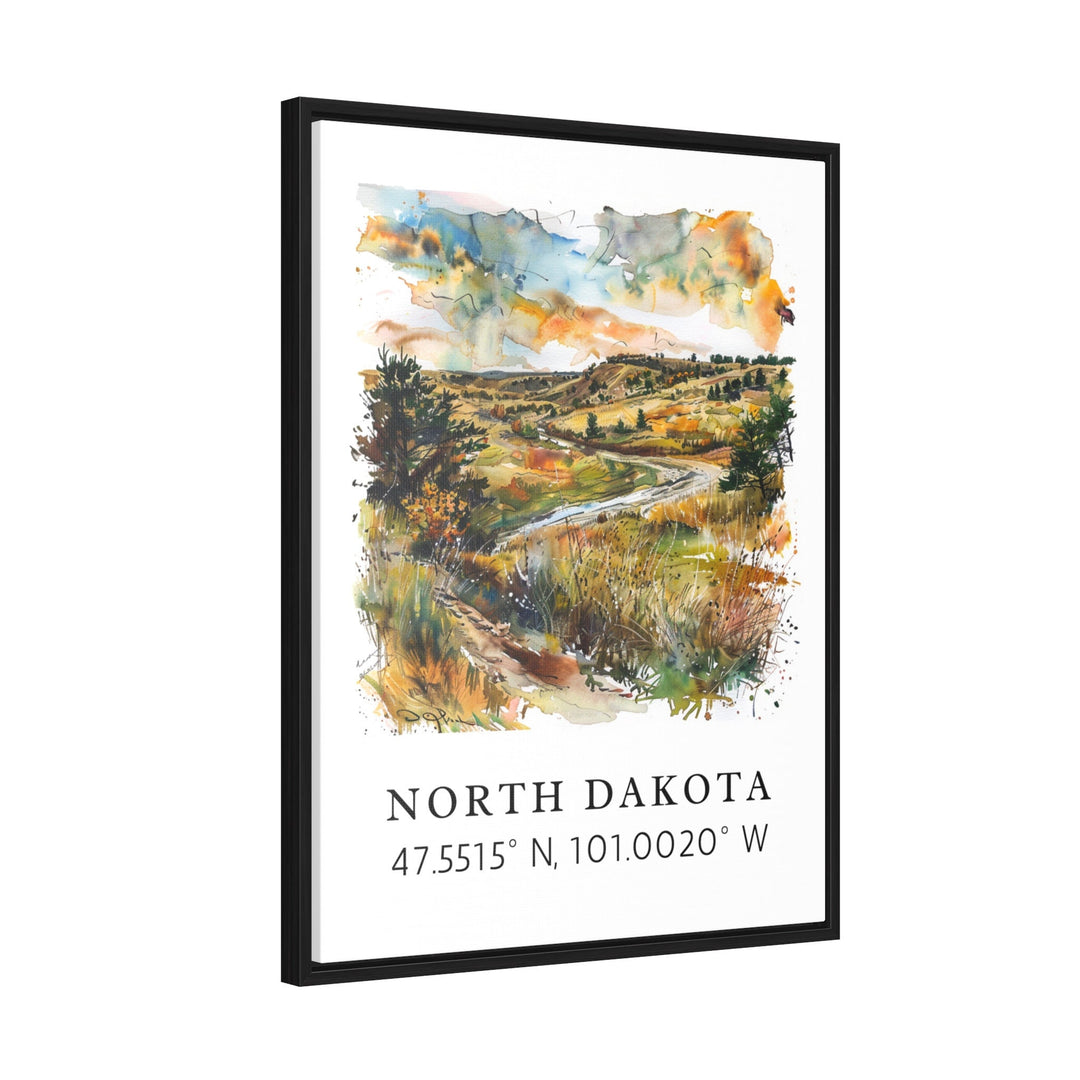 North Dakota wall art - North Dakota print with coordinates, Framed and Unframed Options - Personalization Available