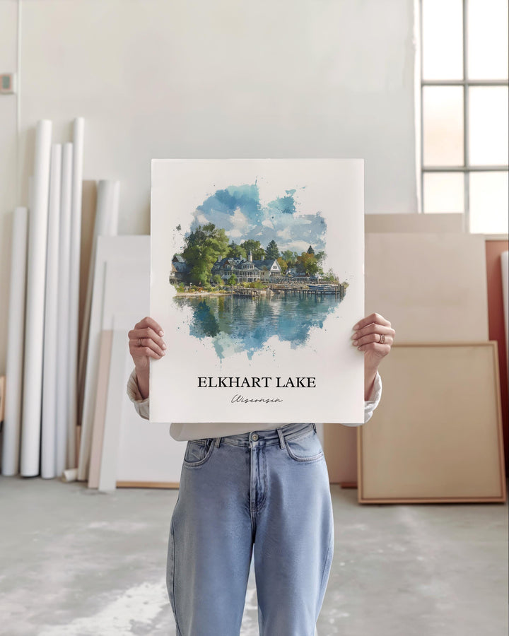 Elkhart Lake Wall Art, Sheboygan County Print, Wisconsin Watercolor Art, Elkhart Lake Gift, Travel Print, Travel Poster, Housewarming Gift