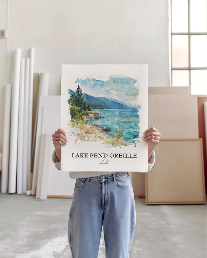Lake Pend Oreille, USA – Watercolor Art Print