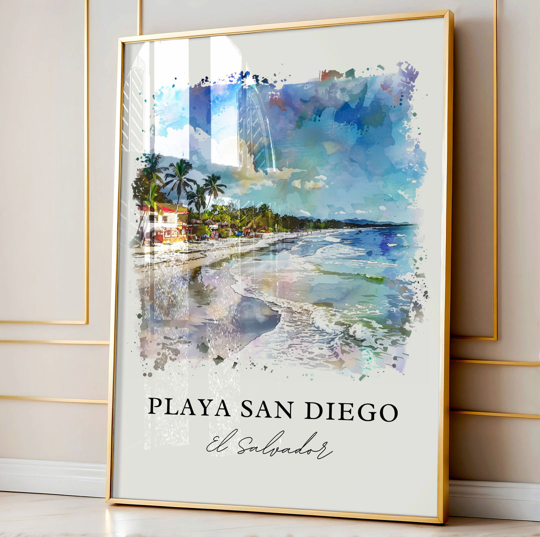 Playa San Diego, El Salvador – Watercolor Art Print