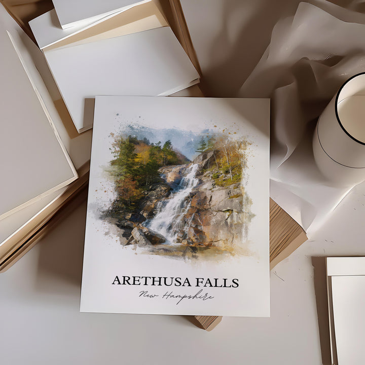 Arethusa Falls Wall Art, White Mountains Print, NH Watercolor Art, Arethusa Falls NH Gift, Travel Print, Travel Poster, Housewarming Gift