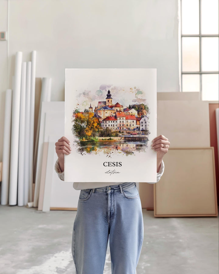 Cesis Latvia Wall Art, Central Vidzeme Print, Latvia Watercolor Art, Cesis Latvia Gift, Travel Print, Travel Poster, Housewarming Gift