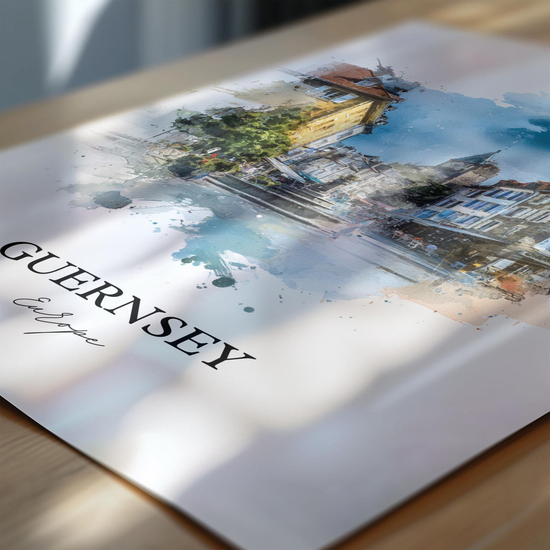 Guernsey Wall Art, Guernsey Print, Channel Islands Watercolor Art, Guernsey Gift, Travel Print, Travel Poster, Housewarming Gift