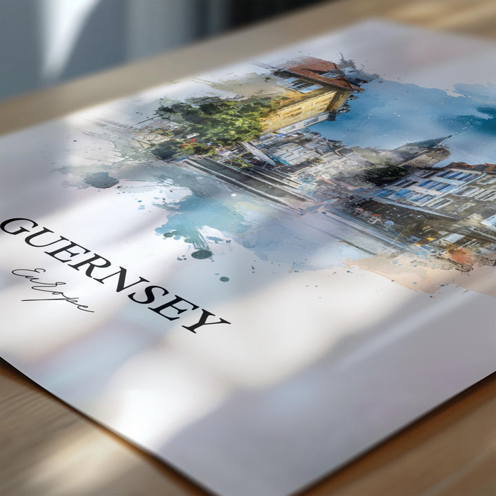 Guernsey Wall Art, Guernsey Print, Channel Islands Watercolor Art, Guernsey Gift, Travel Print, Travel Poster, Housewarming Gift