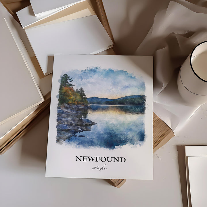 Newfound Lake Wall Art, Grafton County, Print, NH Watercolor Art, Newfound Lake Gift, Travel Print, Travel Poster, Housewarming Gift