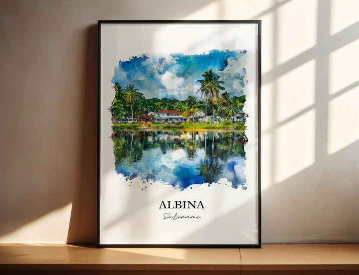 Albina Suriname Wall Art, Marowijne Print, Suriname Watercolor Art, Albina Suriname Gift, Travel Print, Travel Poster, Housewarming Gift