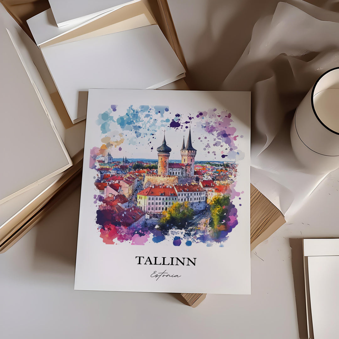 Tallinn Wall Art, Tallinn Skyline Print, Estonia Watercolor Art, Tallinn Estonia Gift, Travel Print, Travel Poster, Housewarming Gift