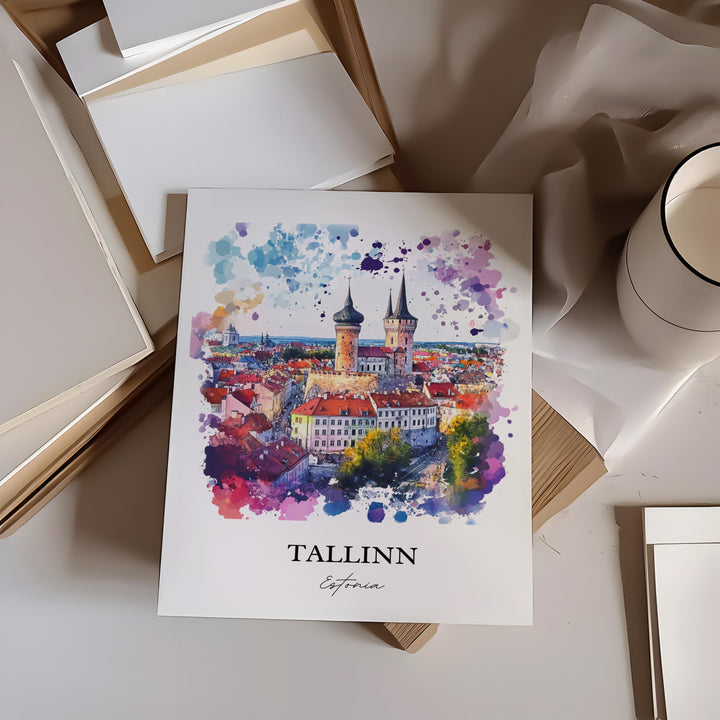 Tallinn Wall Art, Tallinn Skyline Print, Estonia Watercolor Art, Tallinn Estonia Gift, Travel Print, Travel Poster, Housewarming Gift