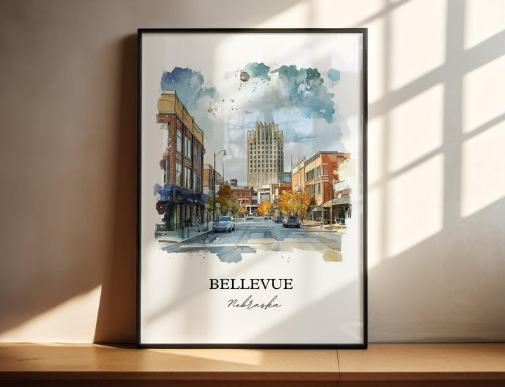 Bellevue NE Wall Art, Bellevue Nebraska Print, Nebraska Watercolor Art, Sarpy County Gift, Travel Print, Travel Poster, Housewarming Gift