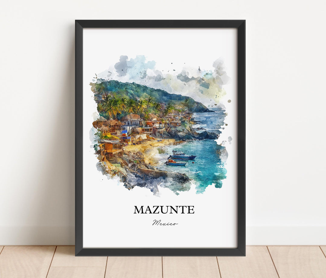 Mazunte Mexico Wall Art, Oaxaca Print, Mexico Watercolor Art, Mazunte Mexico Gift, Travel Print, Travel Poster, Housewarming Gift