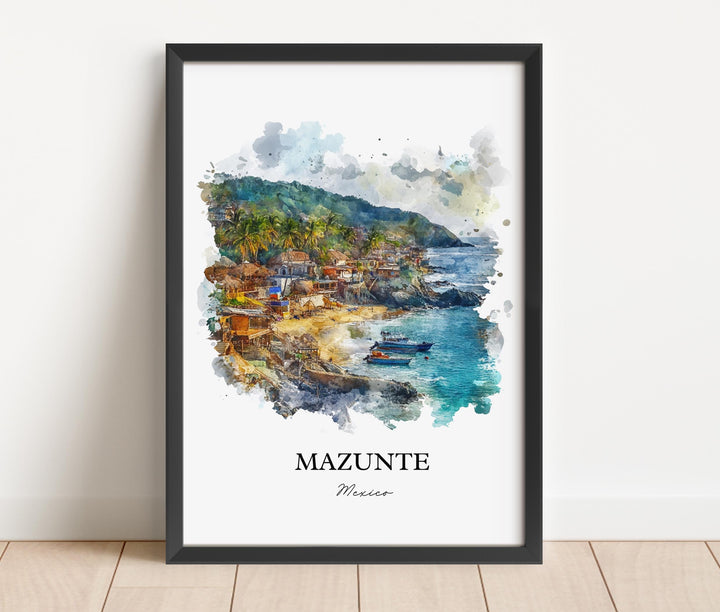 Mazunte Mexico Wall Art, Oaxaca Print, Mexico Watercolor Art, Mazunte Mexico Gift, Travel Print, Travel Poster, Housewarming Gift