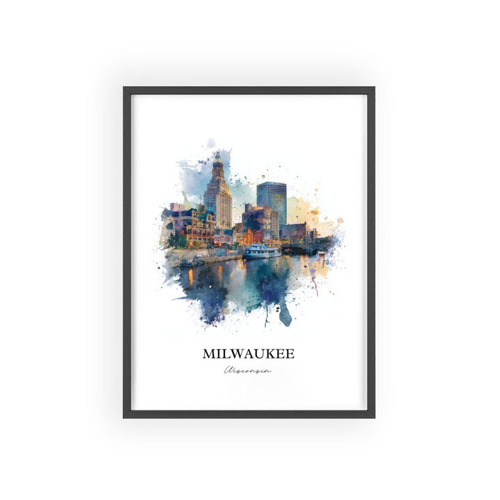 Milwaukee Wall Art, Milwaukee Print, Milwaukee WI Watercolor, Milwaukee Wisconsin Skyline, Travel Print, Travel Poster, Housewarming Gift