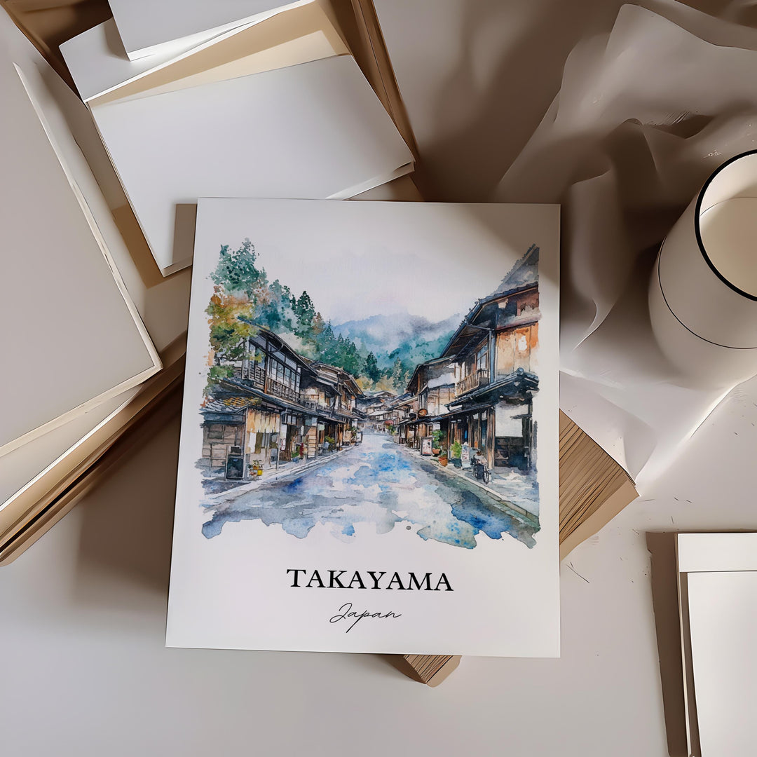 Takayama Wall Art, Takayama Japan Print, Gifu Prefecture Watercolor Art, Takayama Gift, Travel Print, Travel Poster, Housewarming Gift