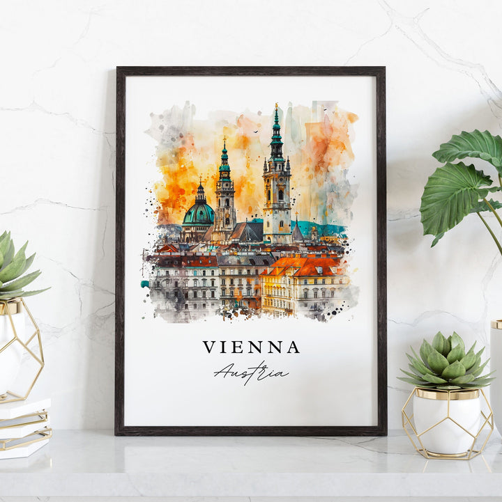 Vienna watercolor travel art - Austria, Vienna print, Wedding gift, Birthday present, Custom Text, Perfect Gift