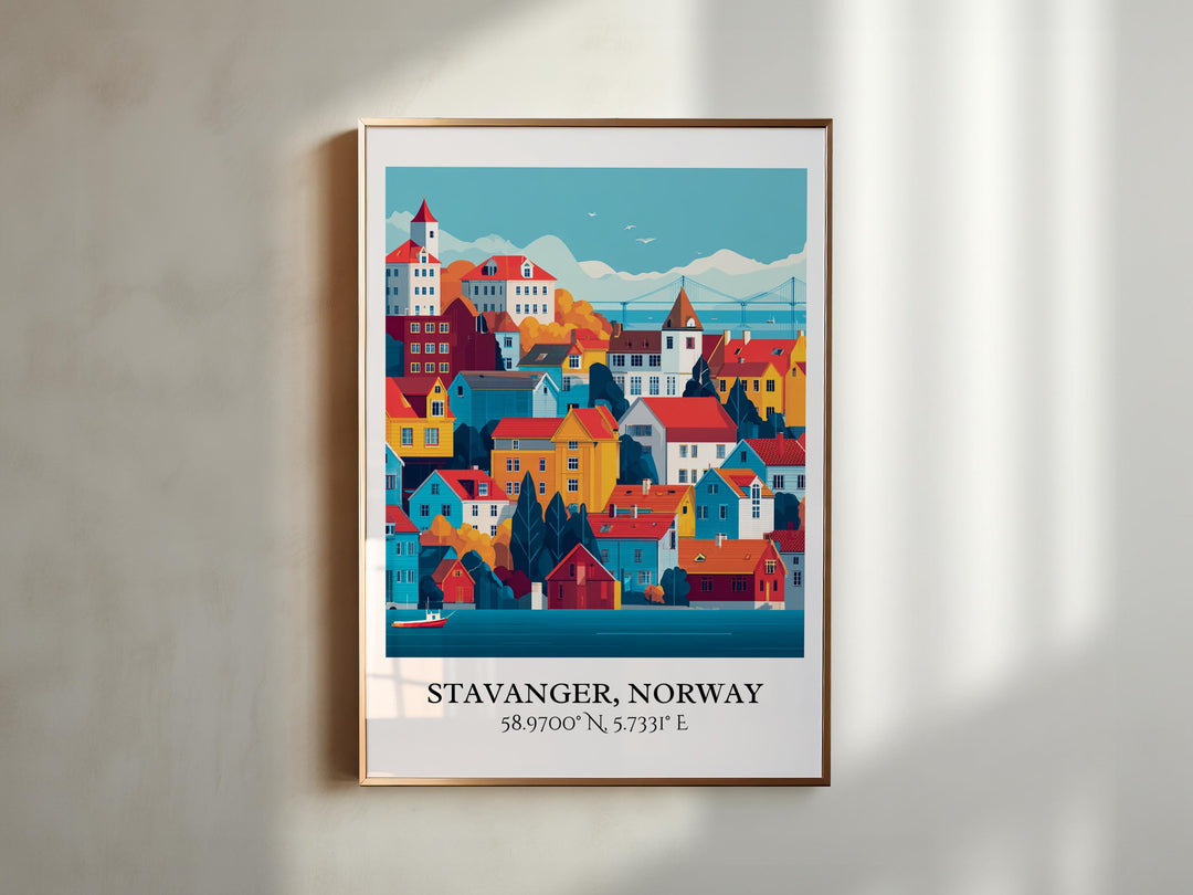 Stavanger Art, Stavanger Retro Travel Art, Norway Home Decor, Norway Gift, Norway Travel Art, Travel Prints, Housewarming Gift
