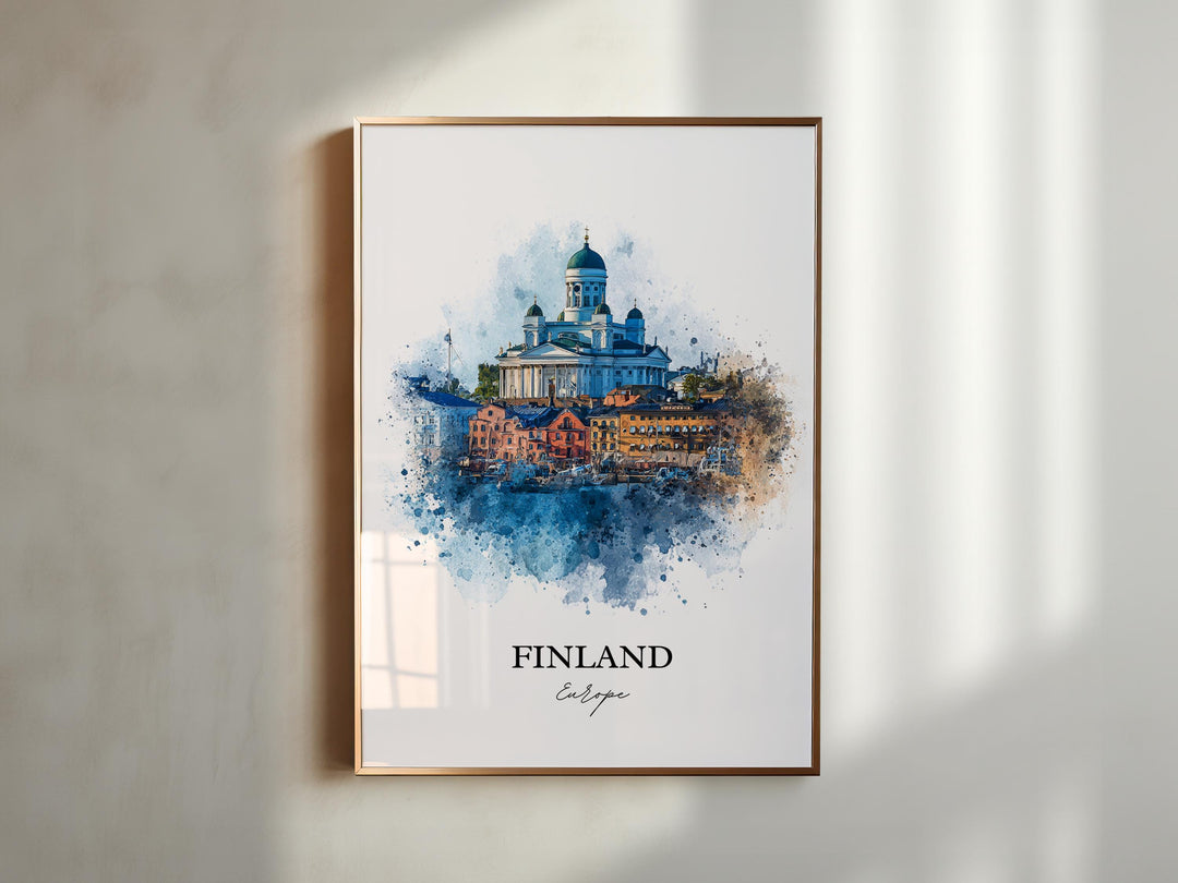 Finland Wall Art, Finland Print, Finland Watercolor Art, Finland Country Gift, Travel Print, Travel Poster, Housewarming Gift