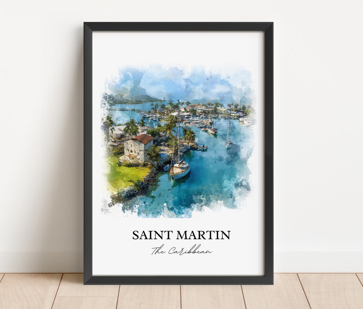Saint Martin Wall Art, Saint Martin Print, St. Martin Watercolor Art, Caribbean Islands Gift, Travel Print, Travel Poster, Housewarming Gift