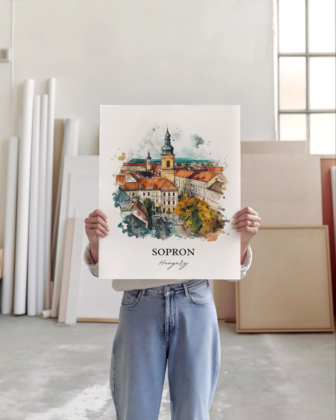 Sopron Wall Art, Lake Neusiedl Print, Hungary Watercolor Art, Sopron Hungary Gift, Travel Print, Travel Poster, Housewarming Gift