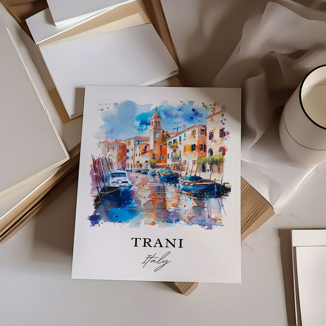 Trani Apulia Wall Art, Trani Apulia Print, Trani Italy Watercolor, Trani Gift,