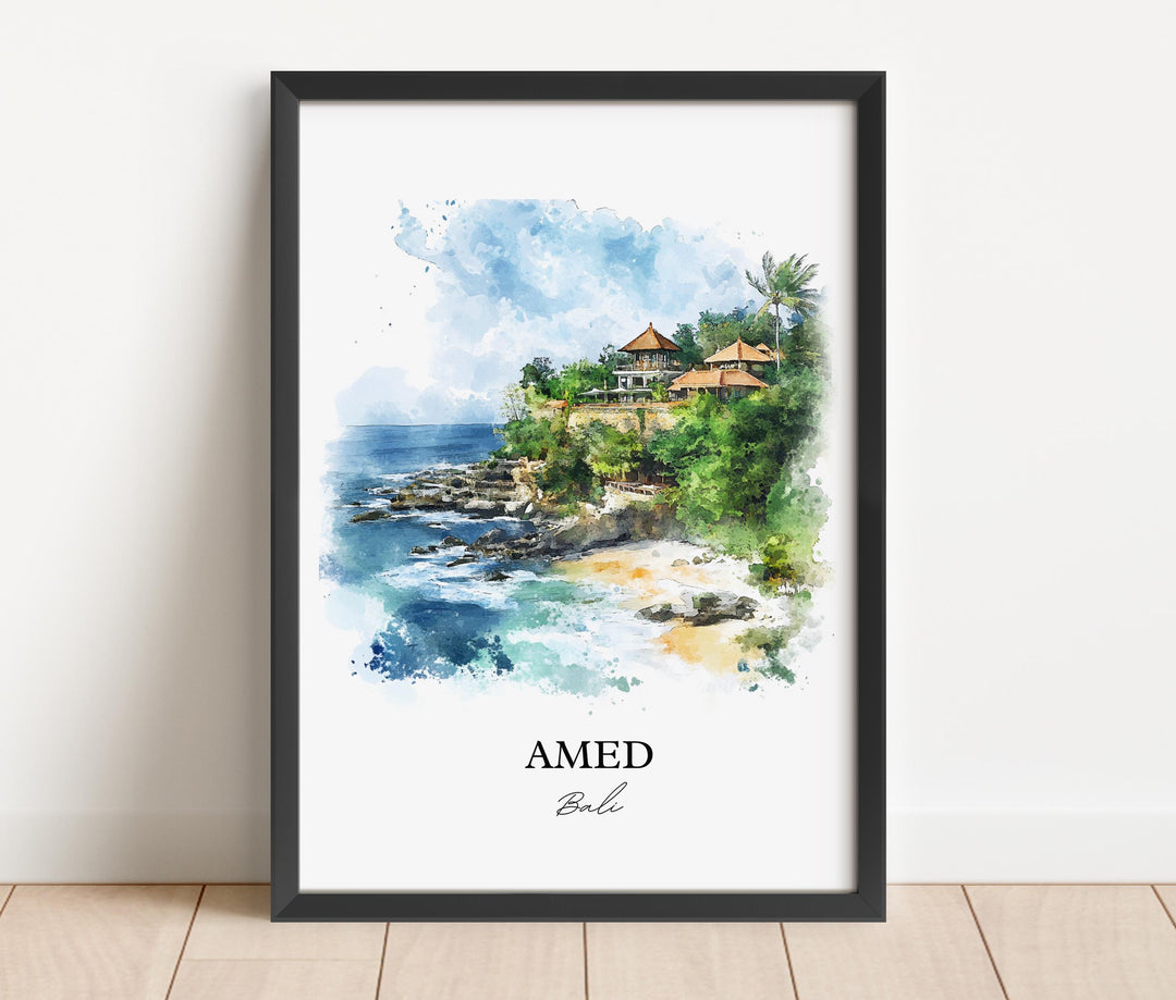 Amed Bali Wall Art, Karangasem Print, Bali Watercolor Art, Amed Bali Gift, Travel Print, Travel Poster, Housewarming Gift