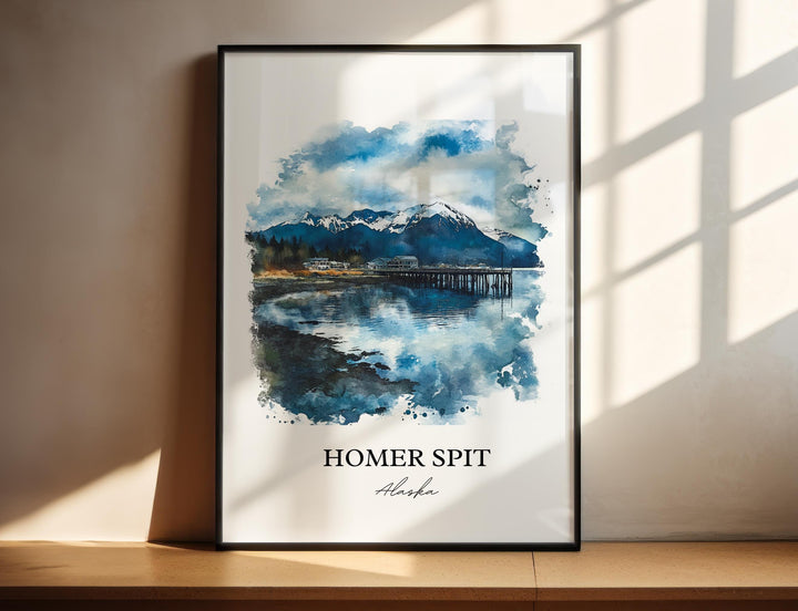 Homer Spit Wall Art, Kachemak Bay Print, Alaska Watercolor Art, Homer Spit Alaska Gift, Travel Print, Travel Poster, Housewarming Gift