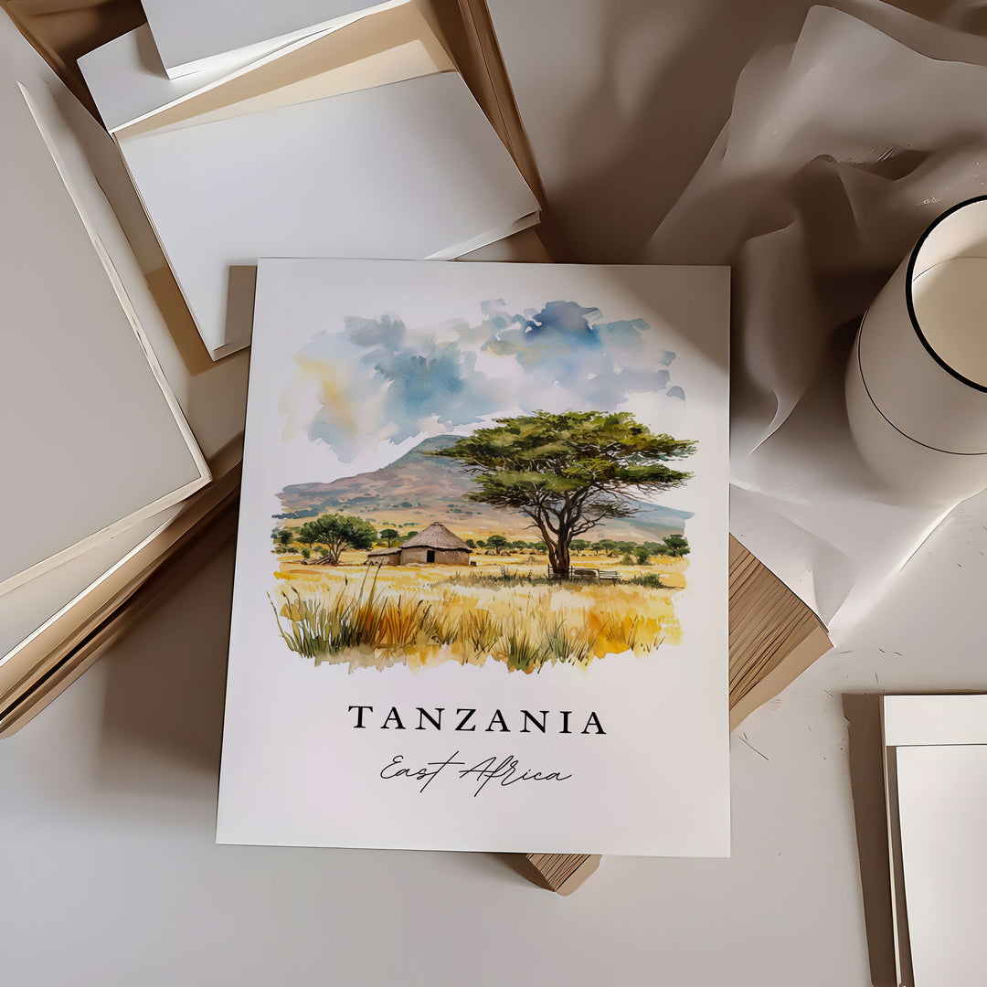 Tanzania wall art - East Africa, Tanzania print, Tanzania Wedding gift, Tanzania Birthday present, Custom Text, Perfect Gift