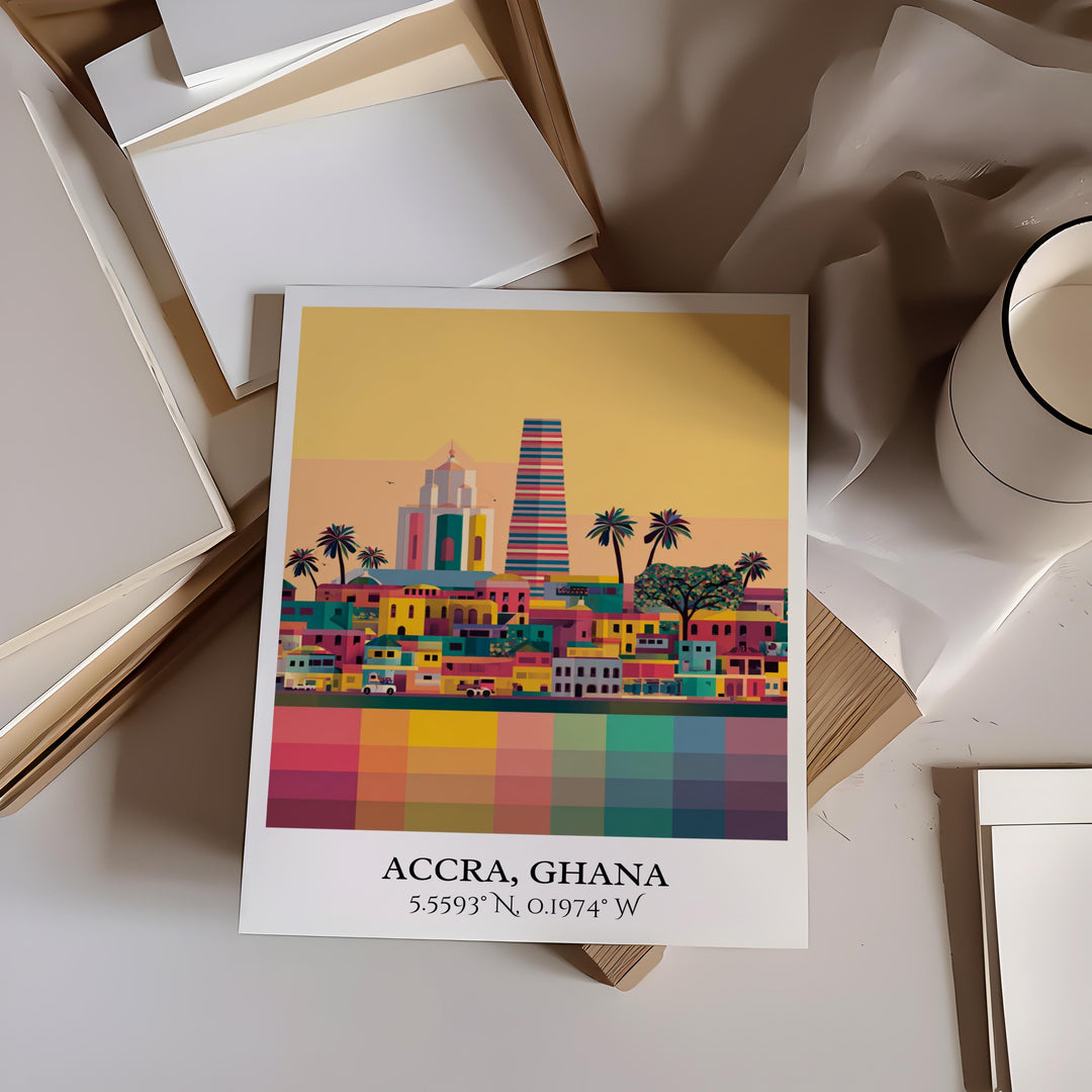 Accra Ghana Art, Accra Retro Travel Art, Accra Ghana Home Decor, Ghana Gift, Ghana Travel Art, Travel Prints, Housewarming Gift