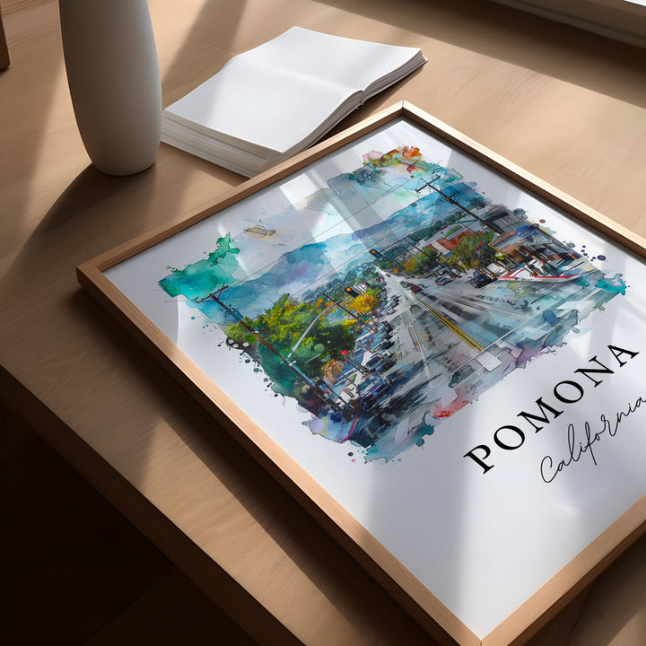 Pomona California Wall Art, Pomona Print, Pomona Watercolor Art, Pomona Valley CA Gift,