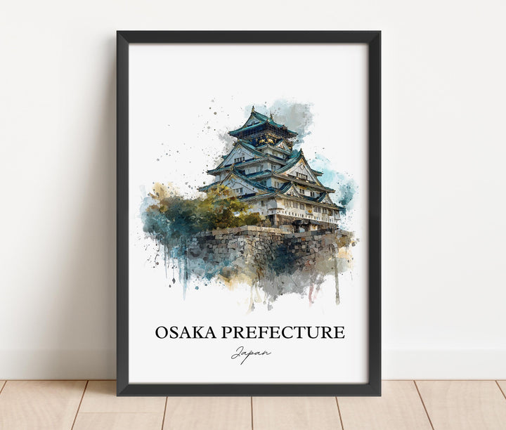 Osaka Wall Art, Osaka Japan Print, Osaka Japan Watercolor Art, Osaka Prefecture Gift, Travel Print, Travel Poster, Housewarming Gift