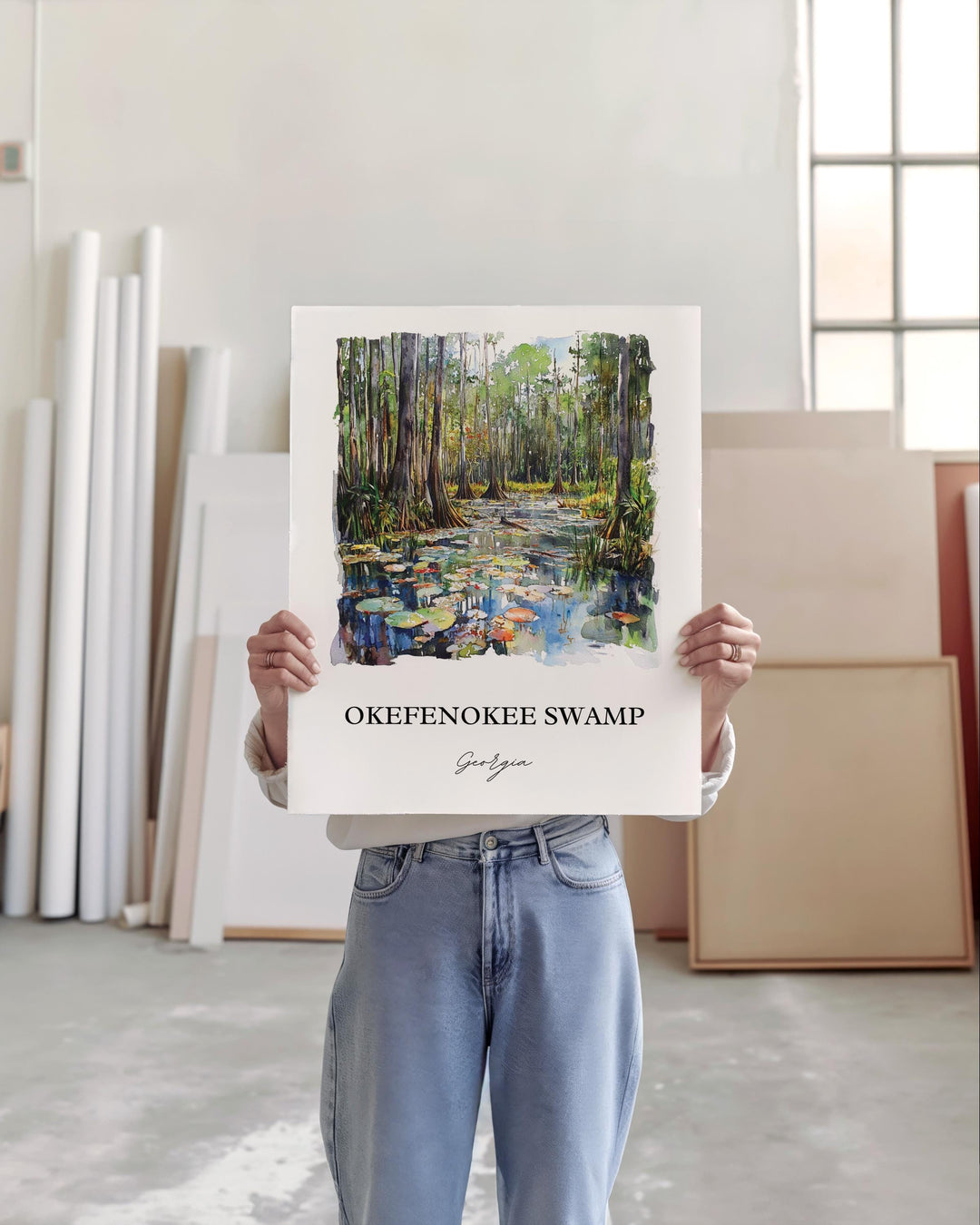 Okefenokee Swamp Wall Art, Okefenokee Print, Georgia Watercolor Art, Okefenokee Swamp Gift, Travel Print, Travel Poster, Housewarming Gift