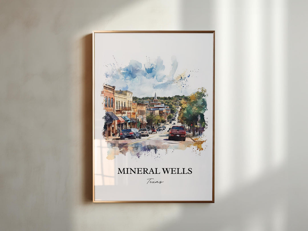 Mineral Wells TX Wall Art, Palo Pinto County Print, Texas Watercolor Art, Mineral Wells Gift, Travel Print, Travel Poster, Housewarming Gift