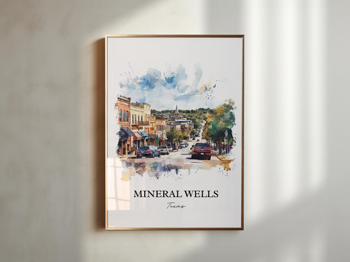 Mineral Wells TX Wall Art, Palo Pinto County Print, Texas Watercolor Art, Mineral Wells Gift, Travel Print, Travel Poster, Housewarming Gift
