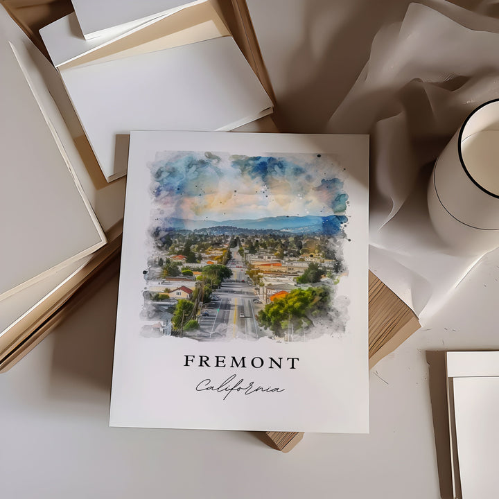 Fremont CA watercolor wall art - California, Fremont print, Fremont Cali Wedding gift, Birthday present, Custom Text, Perfect Gift