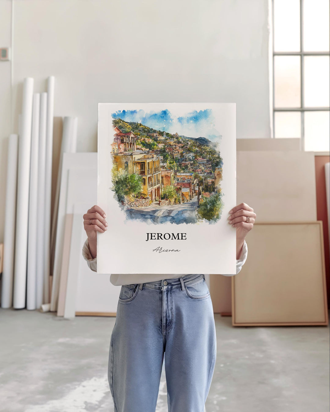 Jerome Arizona Wall Art, Yavapai County Print, Arizona Watercolor Art, Jerome AZ Gift, Travel Print, Travel Poster, Housewarming Gift