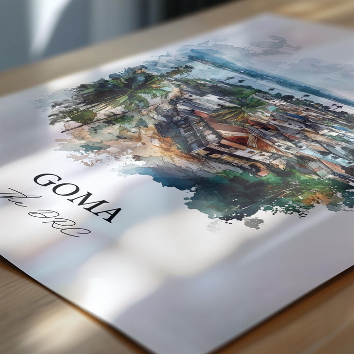 Goma DRC Wall Art, Lake Kivu Print, DRC Africa Watercolor Art, Goma The DRC Gift, Travel Print, Travel Poster, Housewarming Gift