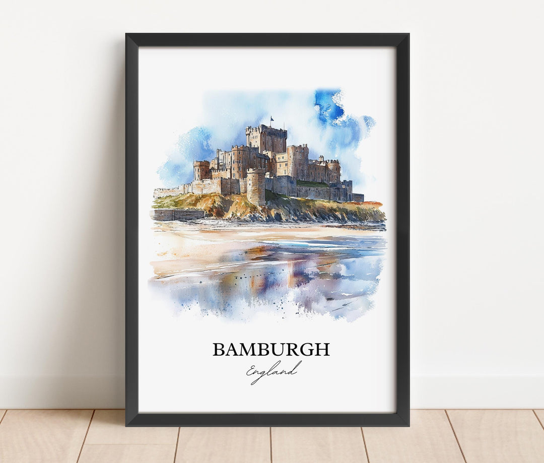 Bamburgh Wall Art, Northumberland Print, England Watercolor Art, Bamburgh England Gift, Travel Print, Travel Poster, Housewarming Gift