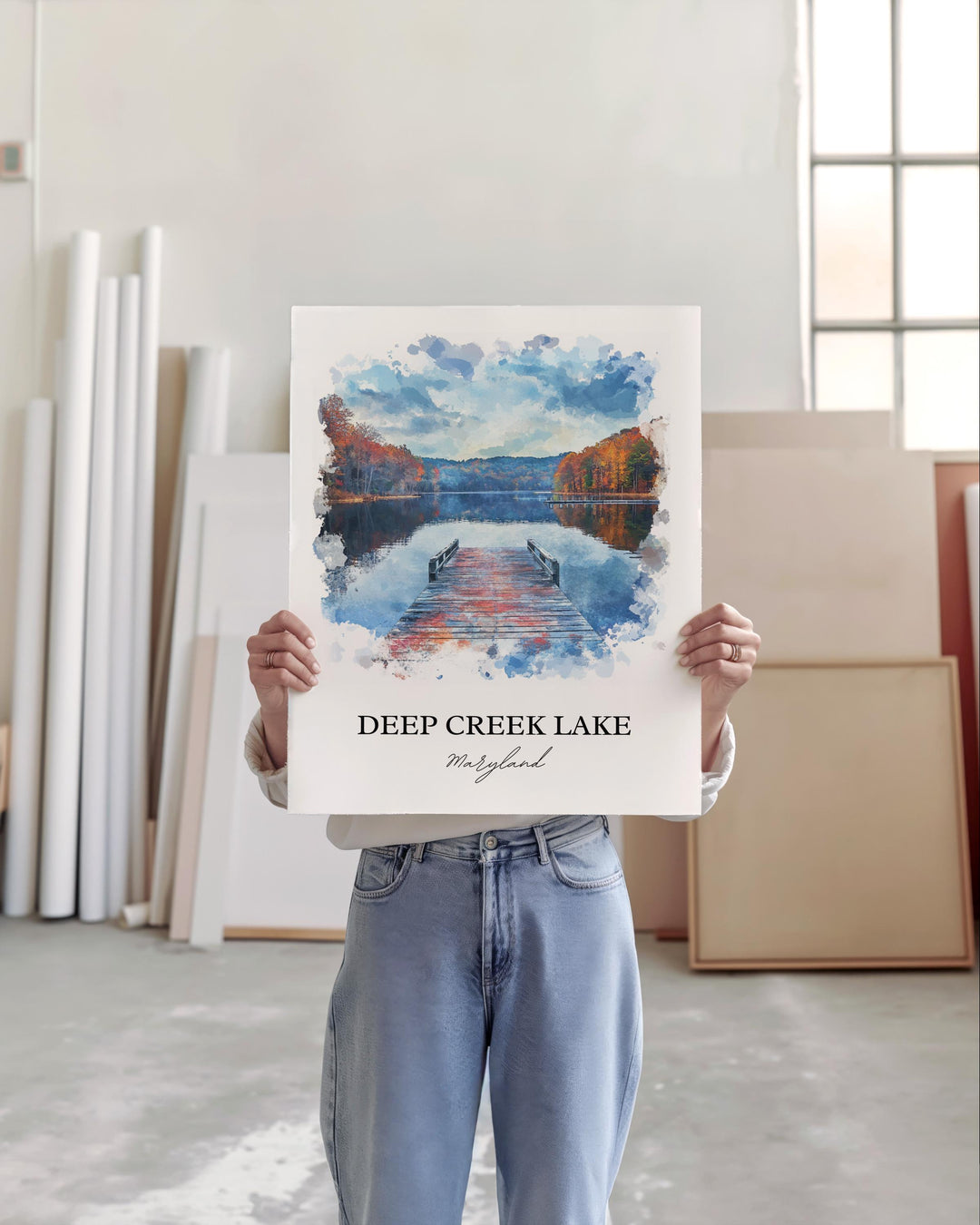 Deep Creek Lake Wall Art, McHenry MD Print, Maryland Watercolor Art, Deep Creek Lake Gift, Travel Print, Travel Poster, Housewarming Gift