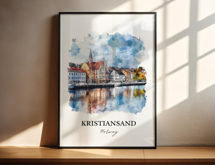 Kristiansand Wall Art, Agder County Print, Norway Watercolor Art, Kristiansand Gift, Travel Print, Travel Poster, Housewarming Gift