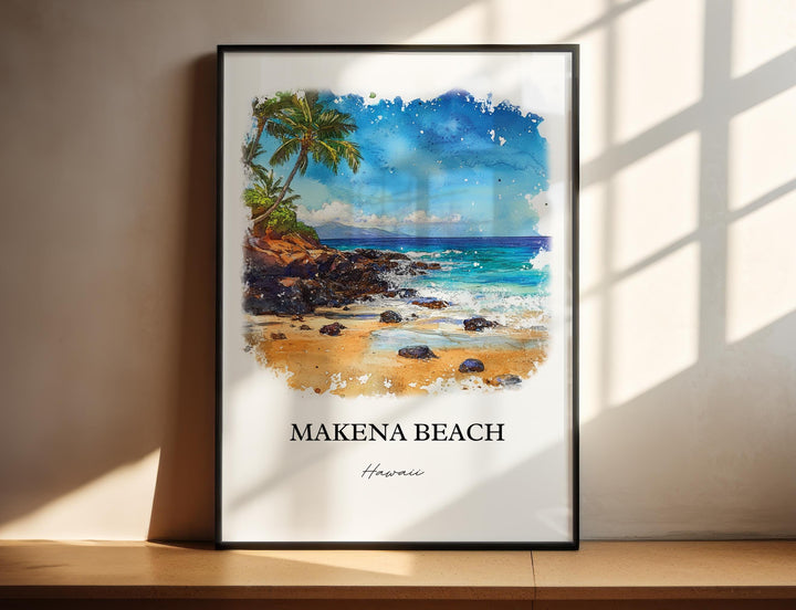 Makena Beach Wall Art, Kihei Print, Hawaii Watercolor Art, Makena Beach Gift, Travel Print, Travel Poster, Housewarming Gift