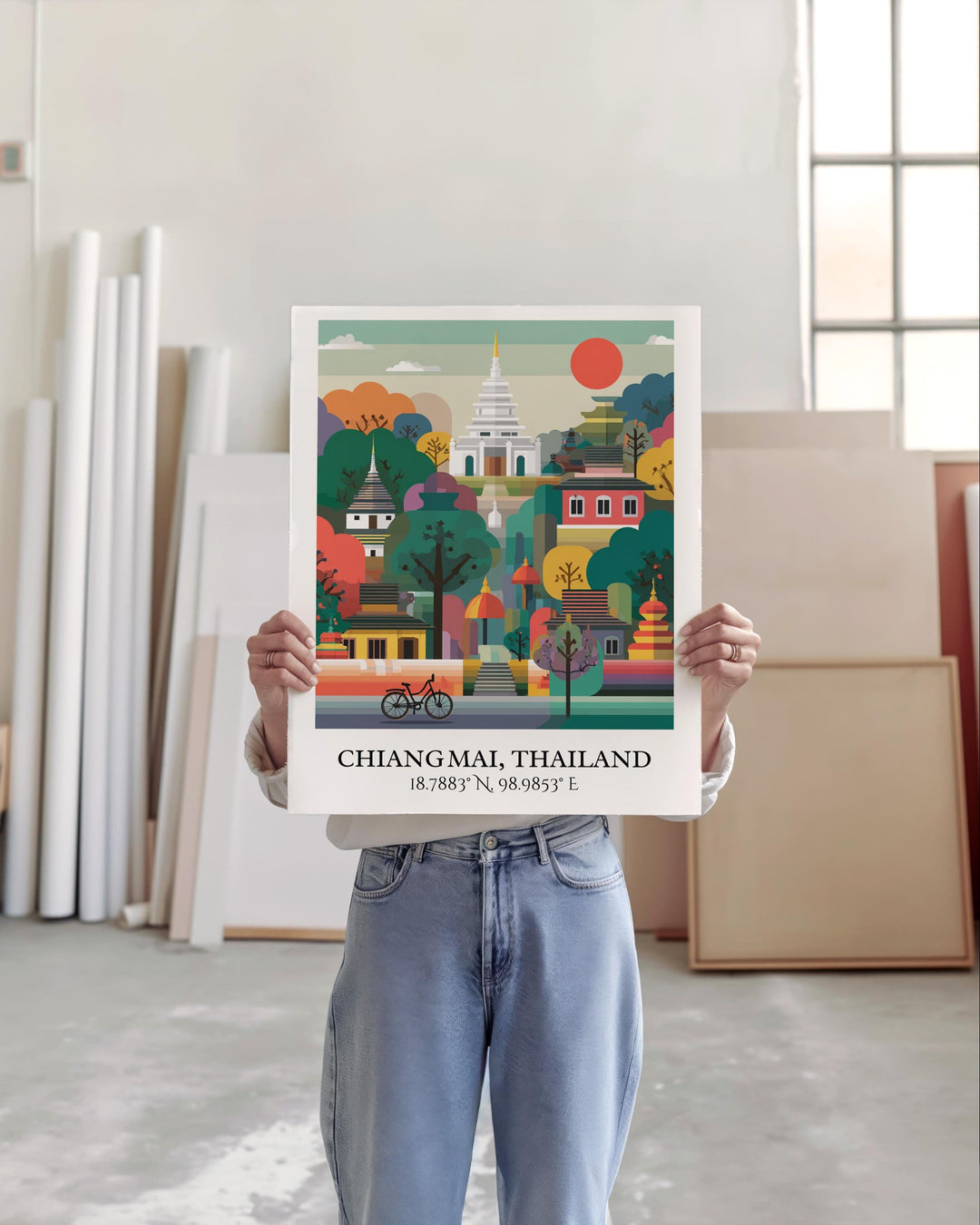 Chiang Mai Art, Chiang Mai Retro Travel Art, Chiang Mai Home Decor, Chiang Mai Gift, Thailand Travel Art, Travel Prints, Housewarming Gift