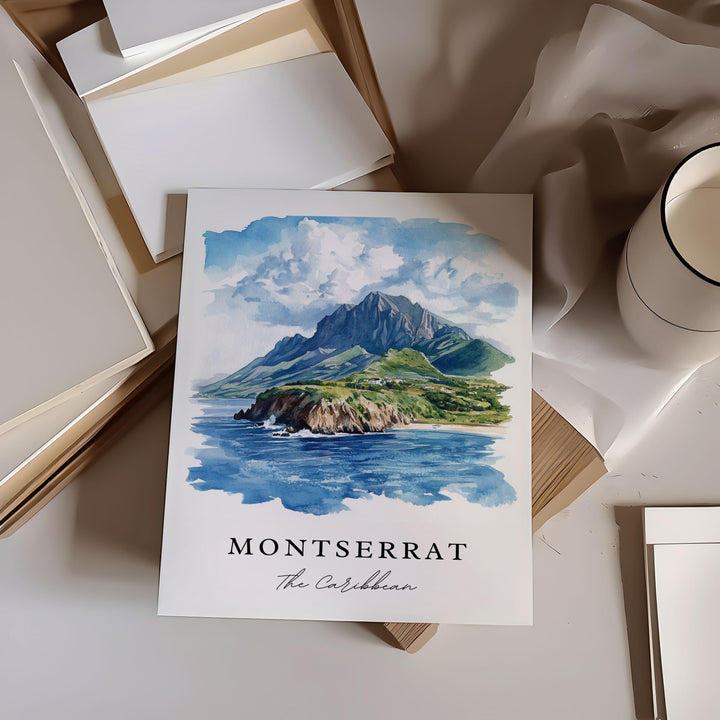 Montserrat Wall Art,  Montserrat Print,  Montserrat Watercolor Art,  Leeward Islands Gift,