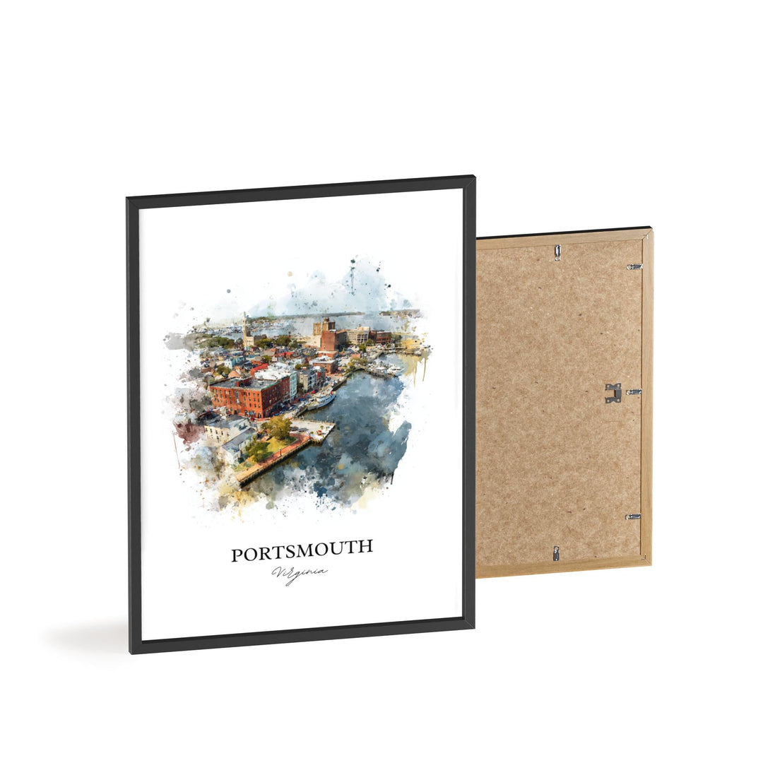 Portsmouth VA Wall Art, Portsmouth Print, Virginia Watercolor Art, Norfolk VA Gift, Travel Print, Travel Poster, Housewarming Gift