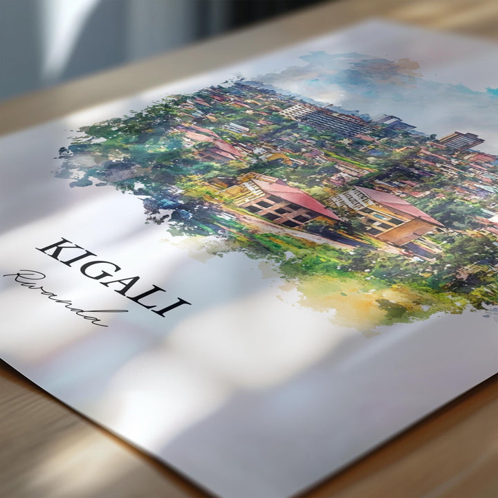 Kigali Wall Art, Kigali Print, Rwanda Watercolor Art, Kigali Rwanda Gift, Travel Print, Travel Poster, Housewarming Gift