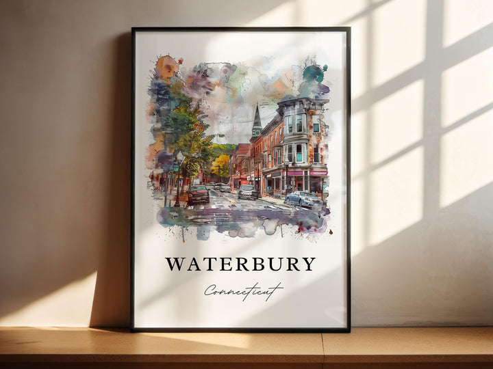 Waterbury CT Wall Art, Waterbury Print, Waterbury Watercolor Art, Waterbury Connecticut Gift,