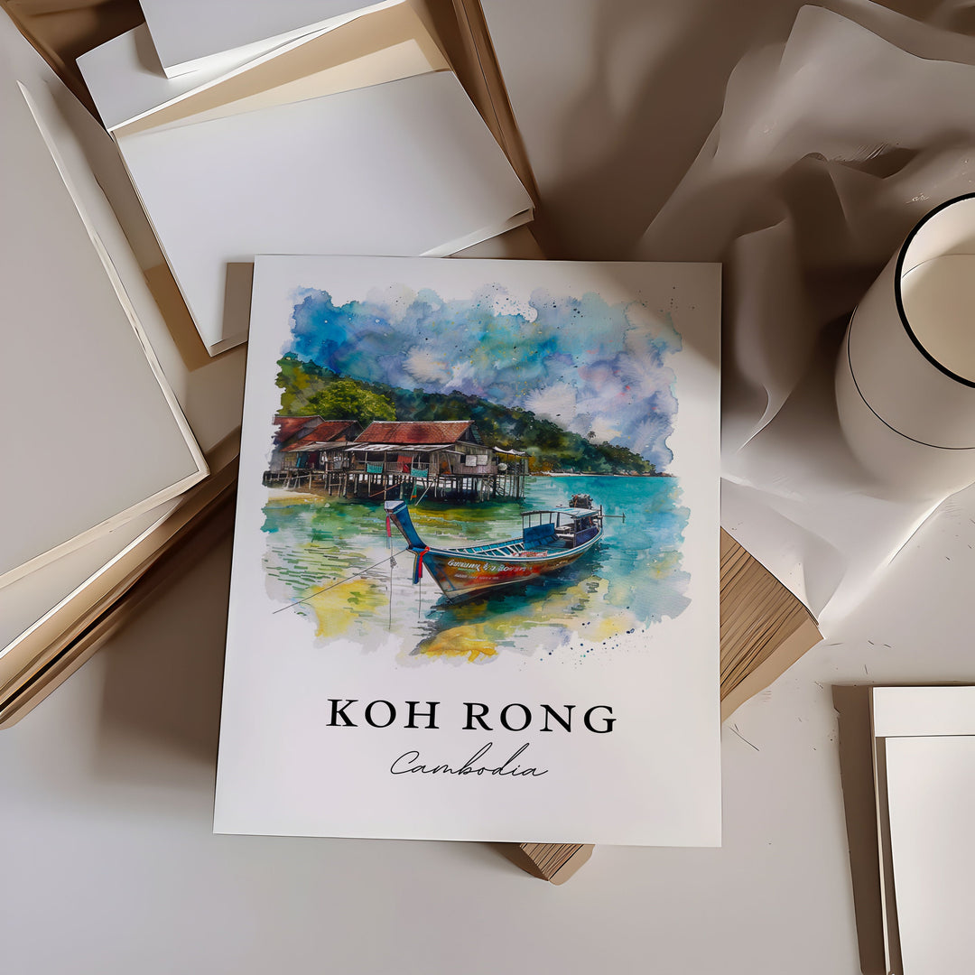 Koh Rong Wall Art, Koh Rong Print, Cambodia Watercolor Art, Koh Rong Cambodia Gift,