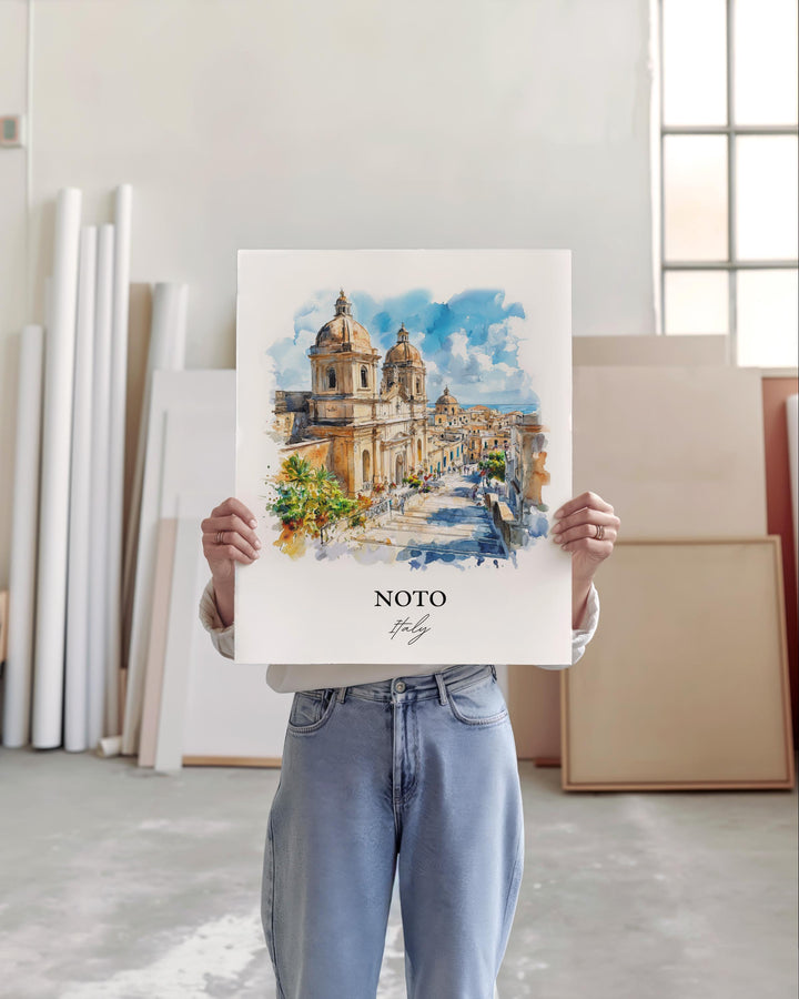 Noto Italy Wall Art, Sicily Italy Print, Italy Watercolor Art, Noto Italy Gift, Travel Print, Travel Poster, Housewarming Gift