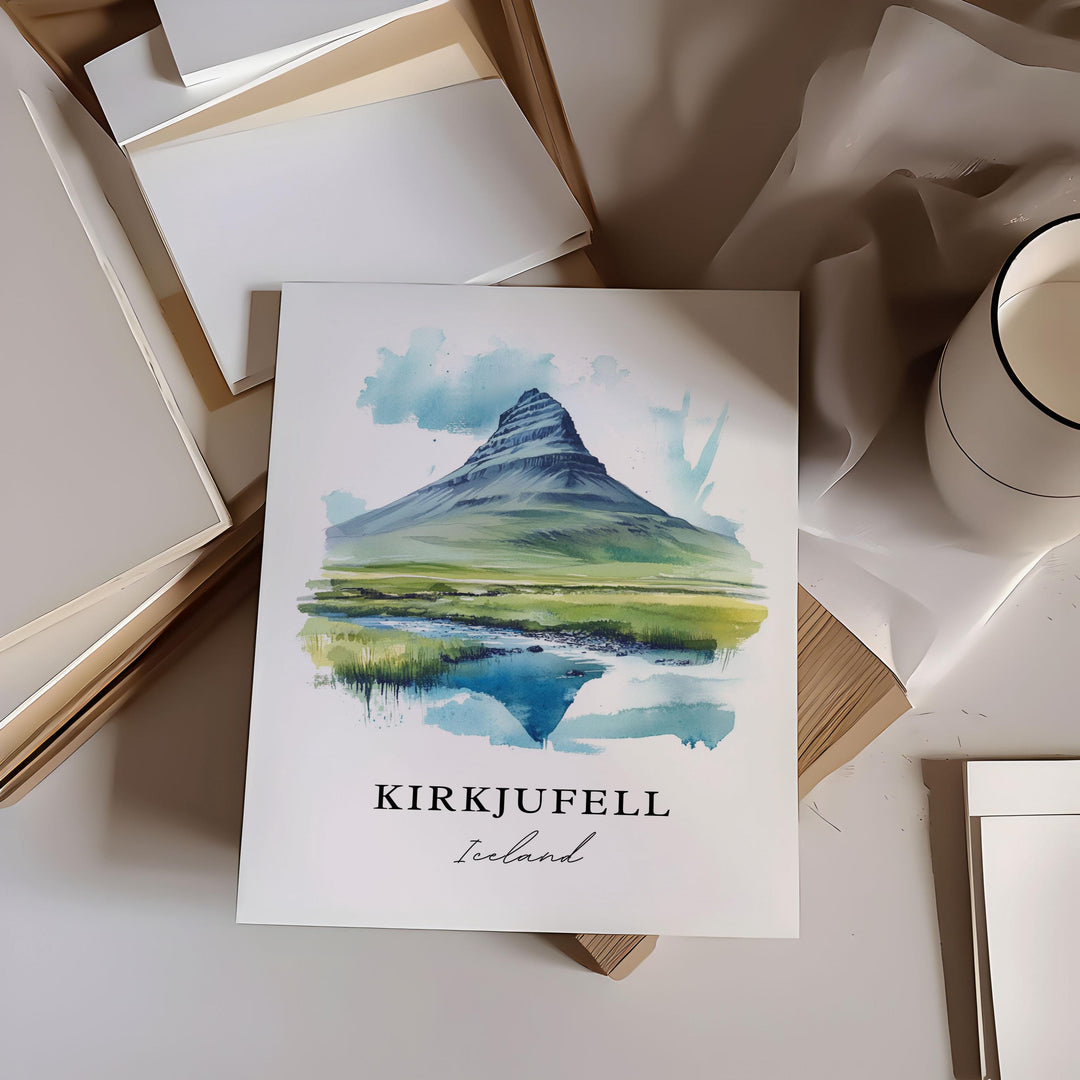 Kirkjufell Wall Art, Kirkjufell Print, Grundarfjörður Watercolor, Iceland Gift, Kirkjufell