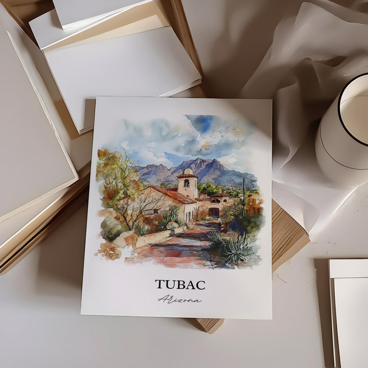 Tubac AZ Wall Art, Santa Cruz County AZ Print, Arizona Watercolor Art, Tubac Arizona Gift, Travel Print, Travel Poster, Housewarming Gift