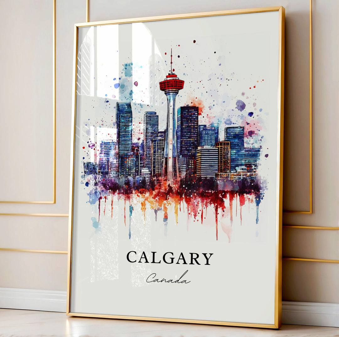 Calgary Wall Art, Calgary Print, Calgary Watercolor Art, Calgary Skyline Gift, Travel Print, Travel Poster, Housewarming Gift
